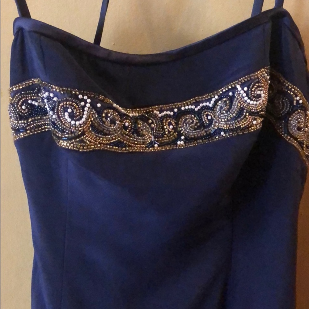 Oleg Cassini Navy Formal Dress w/beading Size 8